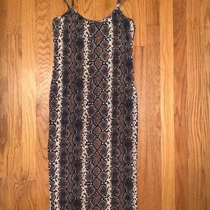 Midi brown black snake print strap bodycon dress